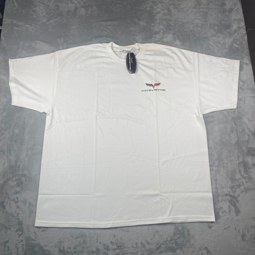 Chevrolet Corvette Graphic T-Shirt Mens 2XL White Cotton Short Sleeve Logo Tee